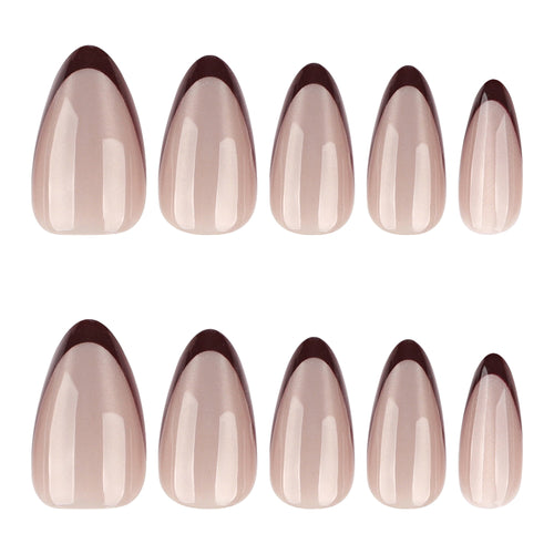 Brown French Tip Shimmer Almond Press On