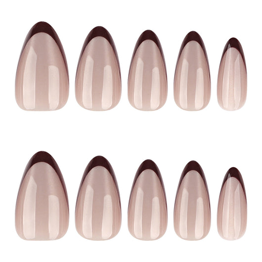 Brown French Tip Shimmer Almond Press On