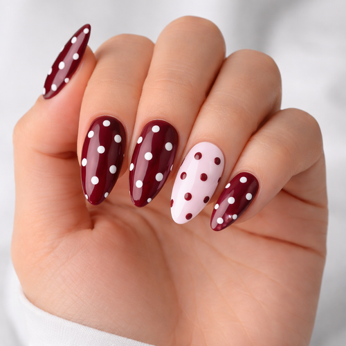 Red and Pink Polka Dot Almond Press On