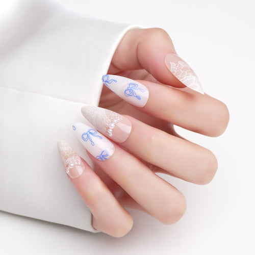 Something Blue Lace Almond Press On