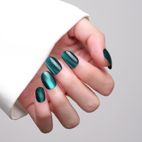 Aquamarine Cat Eye Round Press On Nails