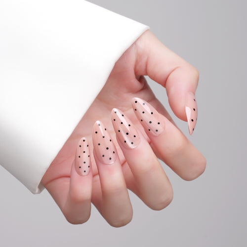 Black Polka Dotted Chrome Almond Press On
