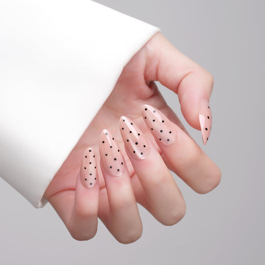 Black Polka Dotted Chrome Almond Press On