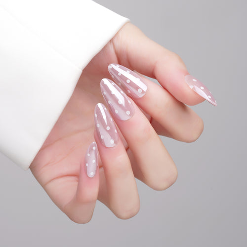 White Polka Dot Chrome Almond Press On