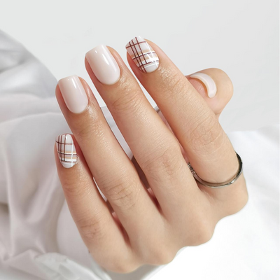 Mocha Plaid Almond Press On