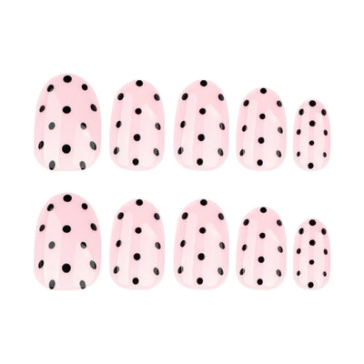 Pink and Black Polka Dot Almond Press On