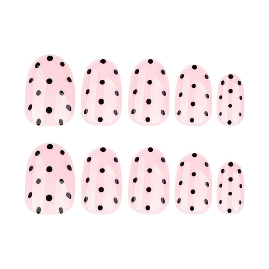 Pink and Black Polka Dot Almond Press On