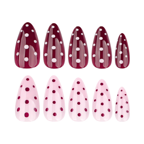 Red and Pink Polka Dot Almond Press On