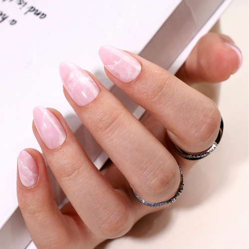 Pink Marble Almond Press On