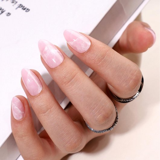 Pink Marble Almond Press On