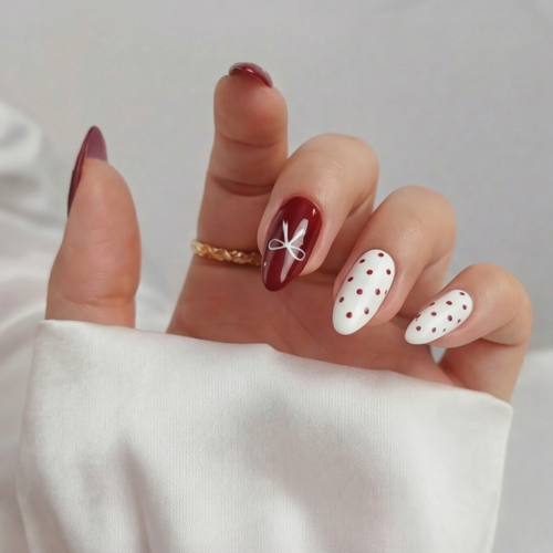 Red and Pink Polka Dot Almond Press On